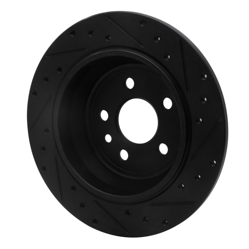 Land Rover LR2 Brake Rotor (1) - Rear Left - R1 Concepts - Drilled & Slotted - Black - `13-`15
